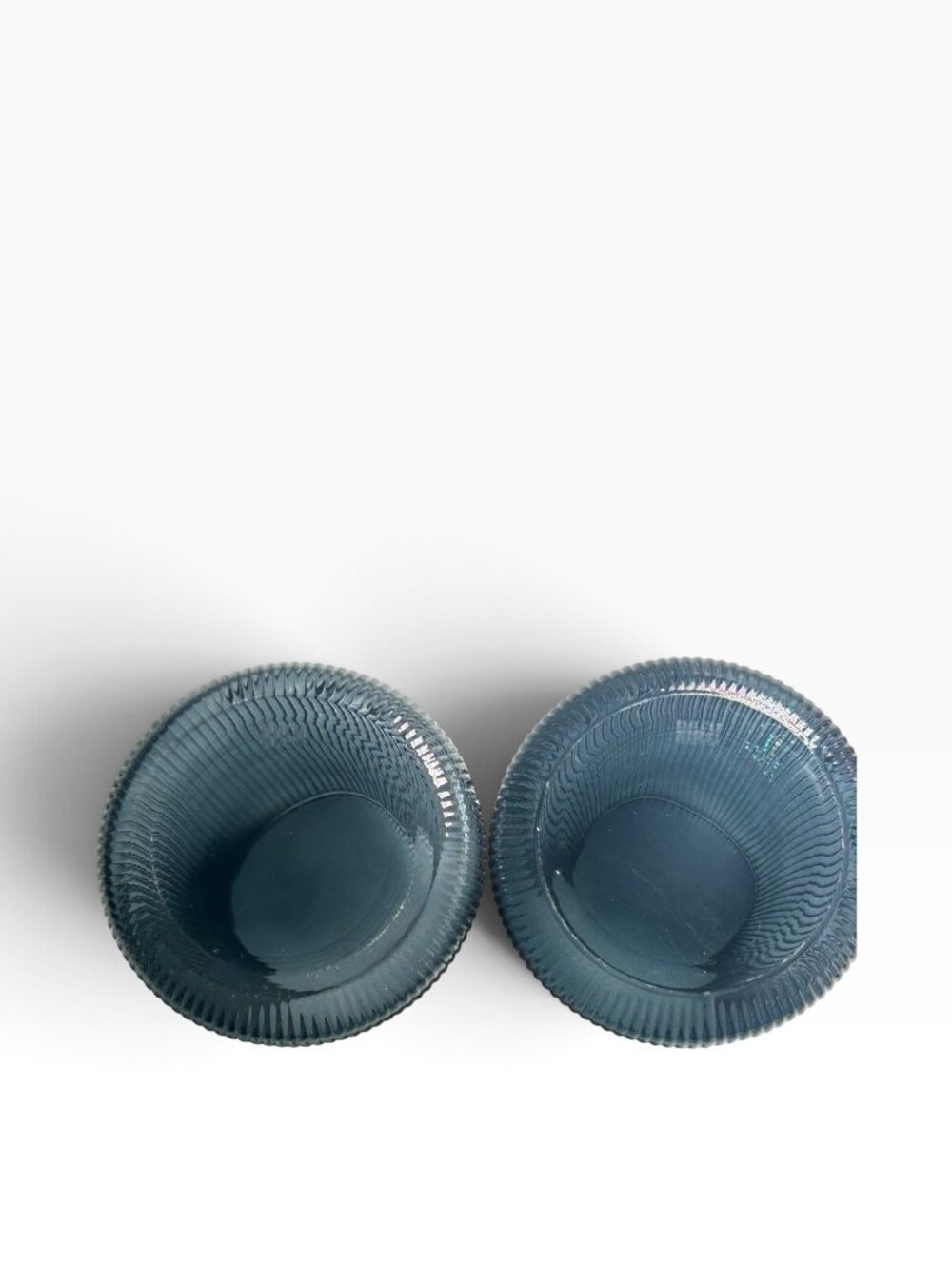 2 Glass KHEN Smoky Blue Ribbed Art Deco Stylized Thin Fluted Drinking Glasses - Picture 8 of 12